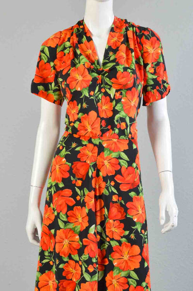 Poppy 1930s Floral Rayon Maxi Dress