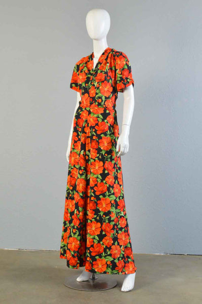 Poppy 1930s Floral Rayon Maxi Dress