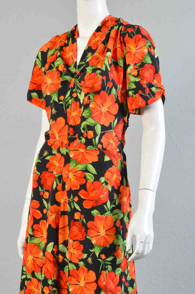 Poppy 1930s Floral Rayon Maxi Dress