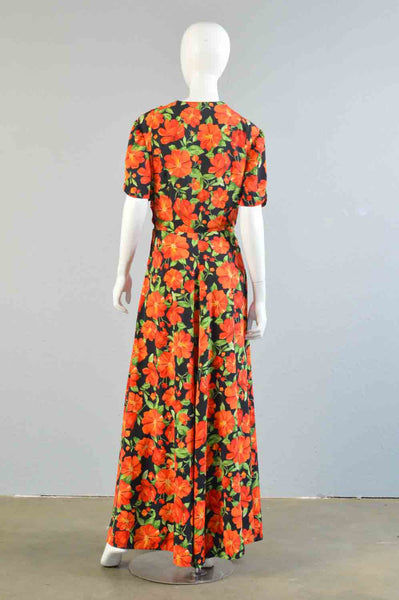 Poppy 1930s Floral Rayon Maxi Dress