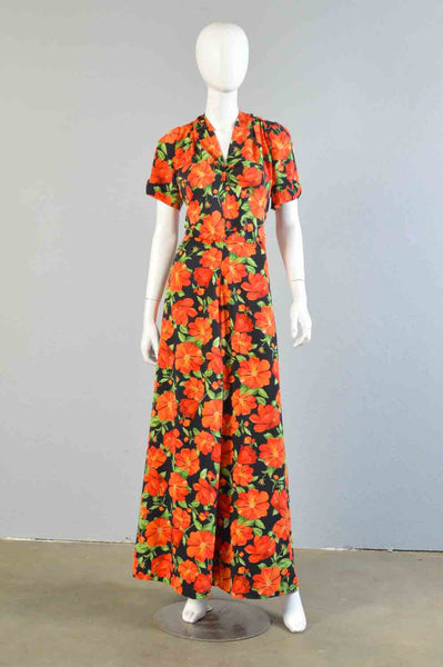 Poppy 1930s Floral Rayon Maxi Dress