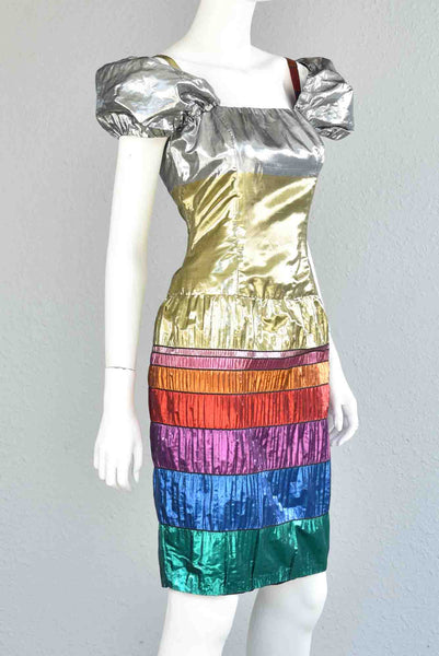 Marla 80s Rainbow Lamé Dress