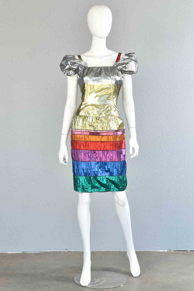 Marla 80s Rainbow Lamé Dress