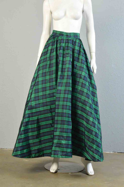 Casper 80s Plaid Taffeta Maxi Skirt