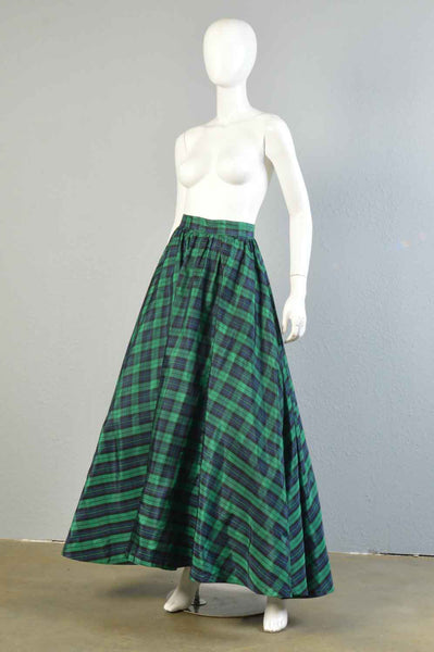 Casper 80s Plaid Taffeta Maxi Skirt