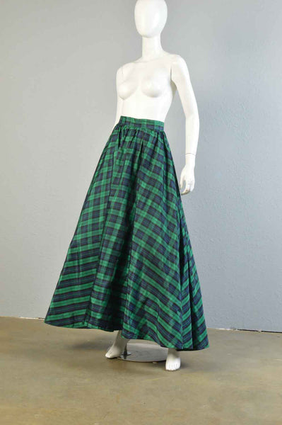 Casper 80s Plaid Taffeta Maxi Skirt