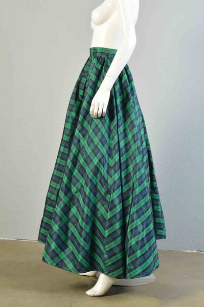 Casper 80s Plaid Taffeta Maxi Skirt