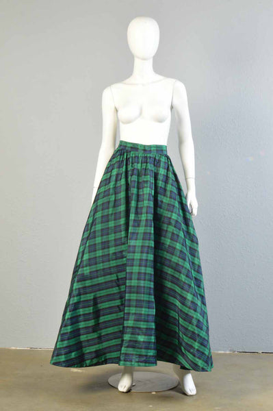 Casper 80s Plaid Taffeta Maxi Skirt