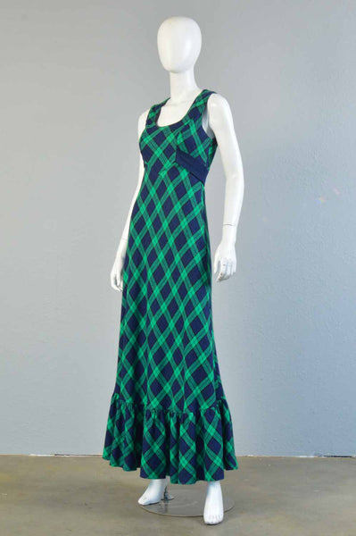 Meleny 1970s Plaid Maxi Dress