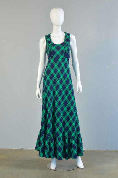 Meleny 1970s Plaid Maxi Dress