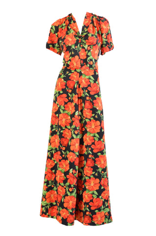 Poppy 1930s Floral Rayon Maxi Dress