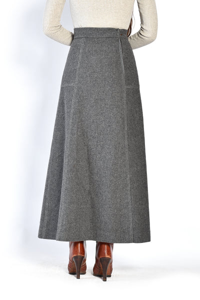 Ellen Tracy 1960s Grey Wool Flannel Maxi Skirt