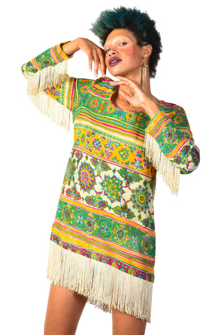 Dahlia 60s Indian Gauze Mini Dress with Fringe