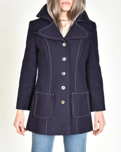 Mickie Top Stitched Wool Coat