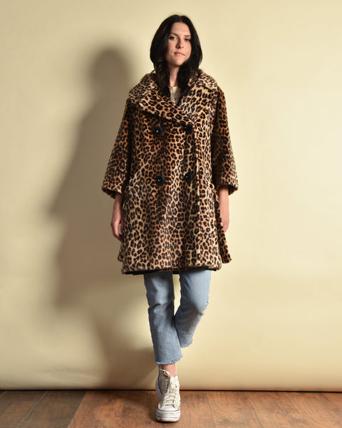 Somali 1960s Leopard Print Faux Fur Coat