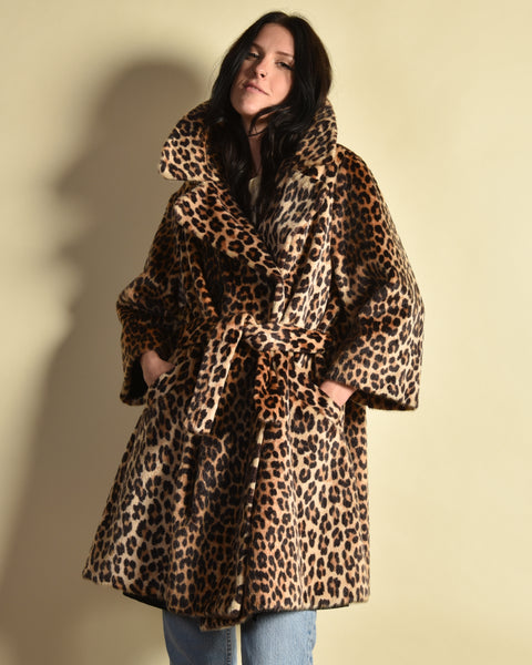 Somali 1960s Leopard Print Faux Fur Coat