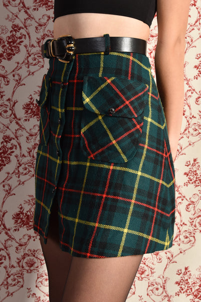 Aly 1970s Plaid Wool Mini Skirt