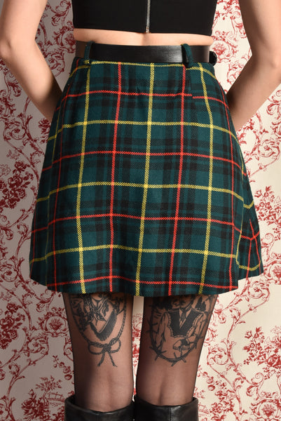 Aly 1970s Plaid Wool Mini Skirt
