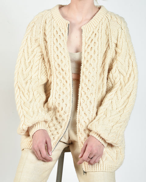 Eire 70s Cable Knit Irish Wool Cardigan