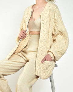 Eire 70s Cable Knit Irish Wool Cardigan