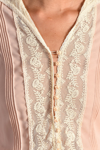 Gabrielle 1970s Romantic Sheer Lace Dress
