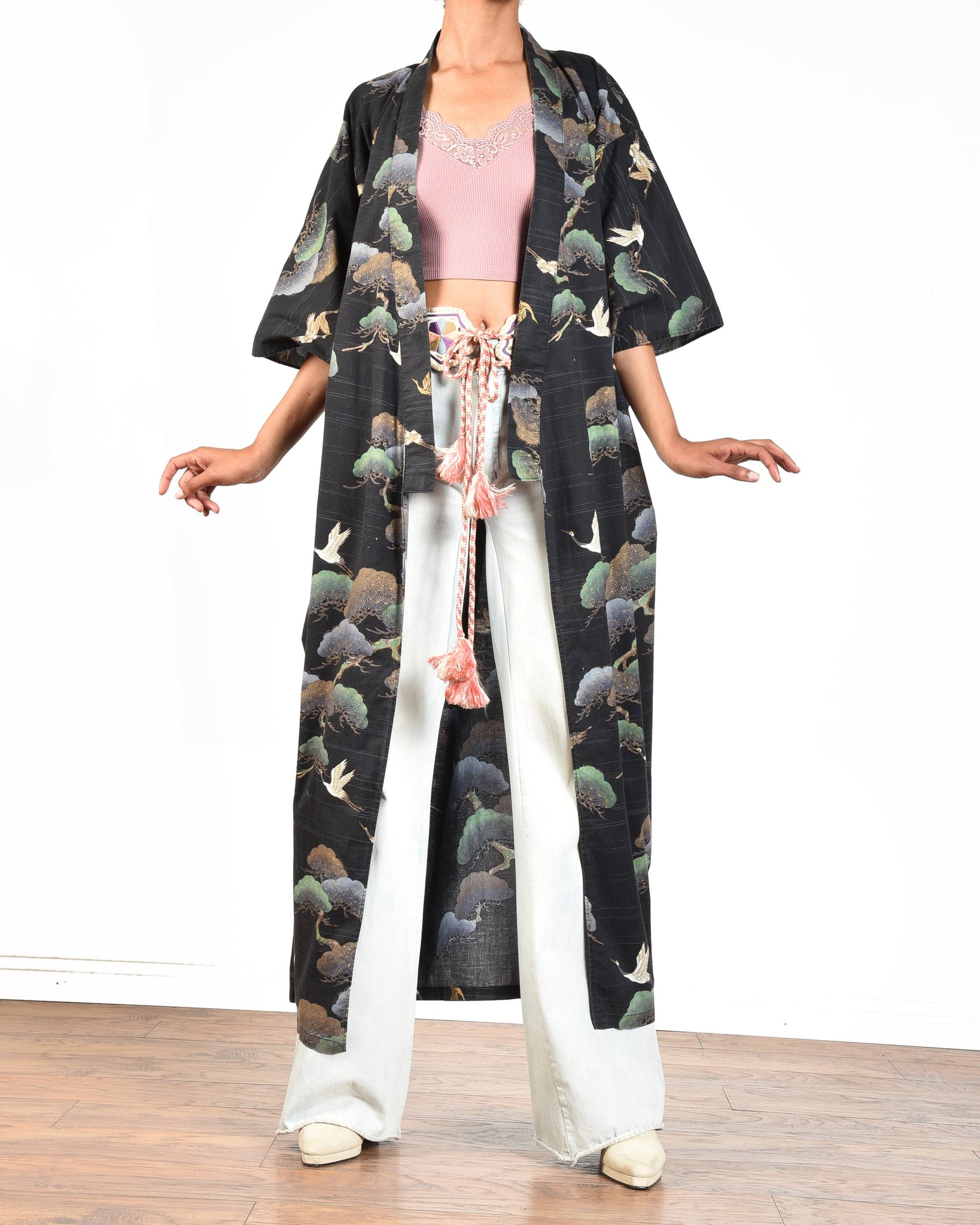 Mary 80s Cotton Kimono with Cranes