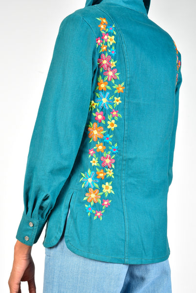 Eartha 70s Floral Embroidered Jean Jacket