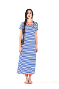 Kate Blue + White Striped Maxi Dress with Slit