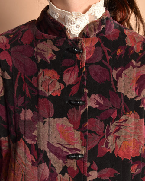 Yara 1970s Floral Velvet Quilt Coat