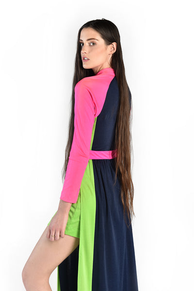 Sylvia 1970s Neon Colorblock Maxi Dress