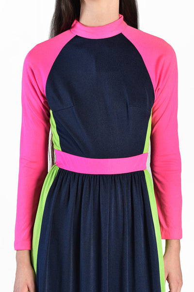 Sylvia 1970s Neon Colorblock Maxi Dress