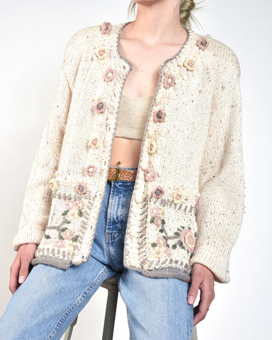 Rylee 80s Knitted Floral Cardigan
