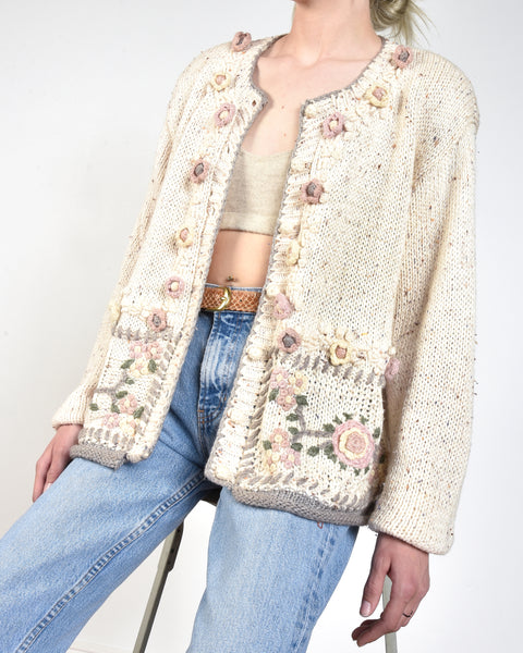 Rylee 80s Knitted Floral Cardigan