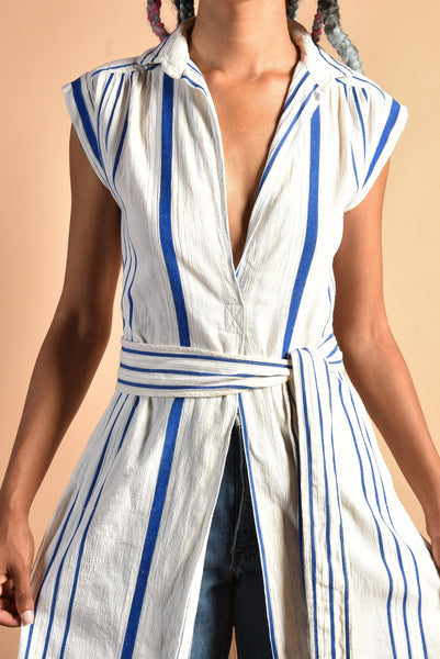 Taylor 80s Deadstock Cotton Gauze Striped Tunic Dress