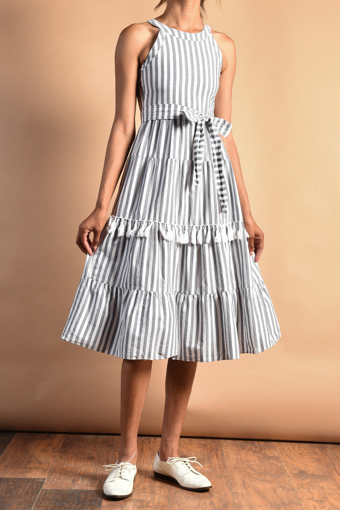 stripe cotton thermal dress 80s 90s