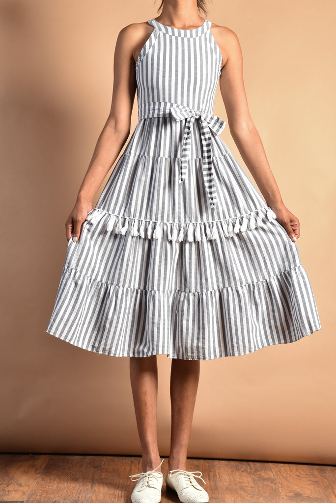 stripe cotton thermal dress 80s 90s