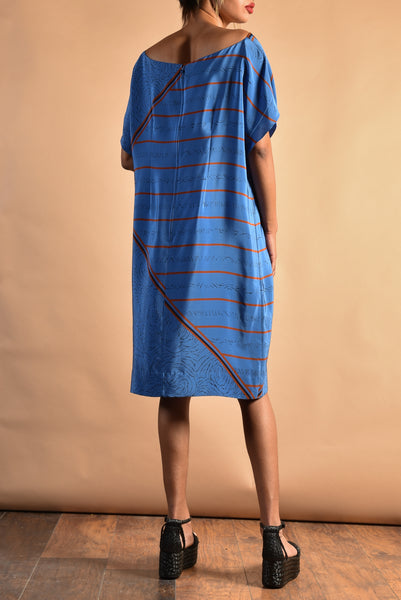 Landa 80s Graphic Silk Sheath Dress