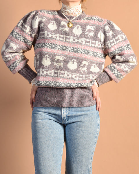 Dorian 1980s Sparkly Wool Sheep Sweater
