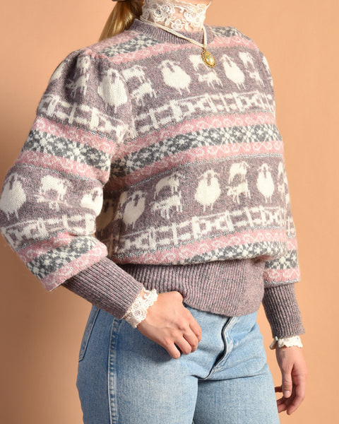 Dorian 1980s Sparkly Wool Sheep Sweater
