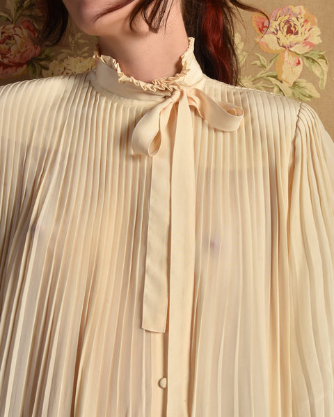 Kathryn 1980s Pleated Bishop Sleeve Silk Blouse
