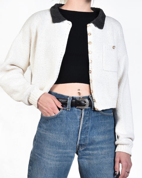 James 90s Button Up Cropped Knit Cardigan