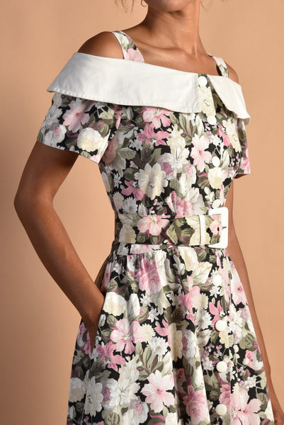 Natalya 80s Romantic Cotton Floral Dress
