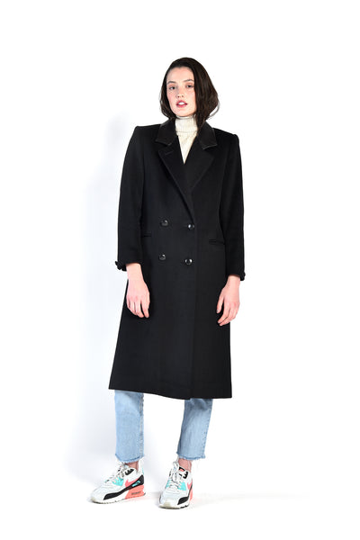 Ines Black Wool + Leather Minimal Coat