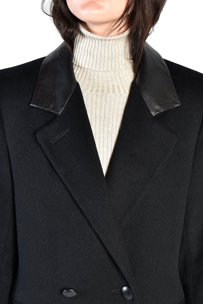 Ines Black Wool + Leather Minimal Coat