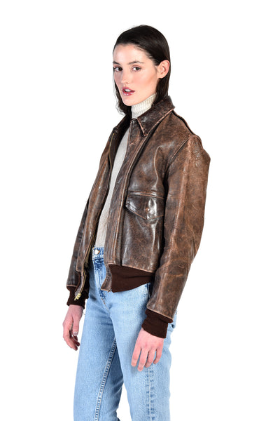 Jackie Distressed Leather Bomber Jacket