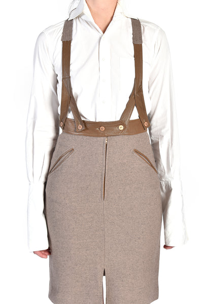 Moschino Wool + Leather Suspender Skirt