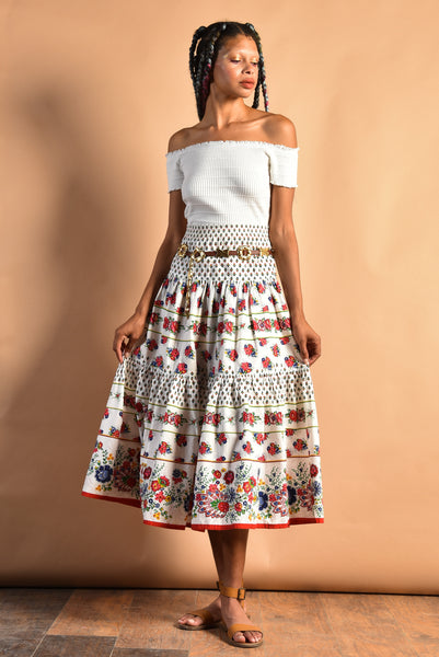 Katie 80s Tiered Floral Cotton Cottage Life Skirt