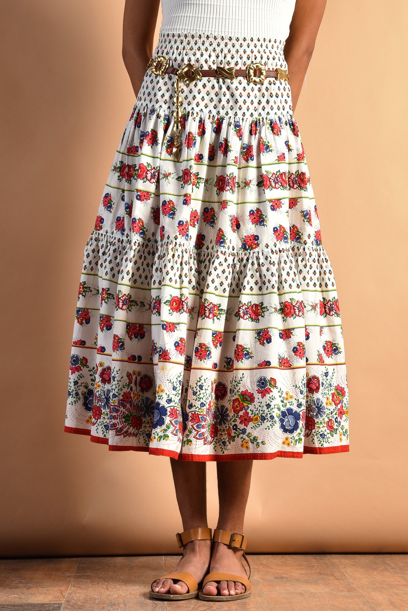 Katie 80s Tiered Floral Cotton Cottage Life Skirt