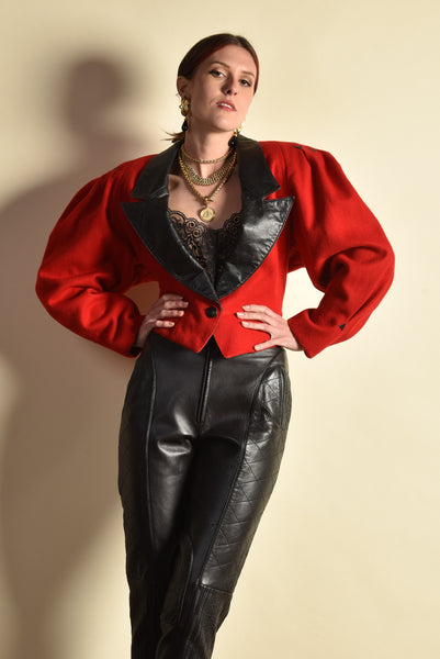 Paula 1980s Leather + Wool Gigot Sleeve Coat