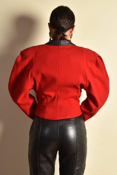 Paula 1980s Leather + Wool Gigot Sleeve Coat